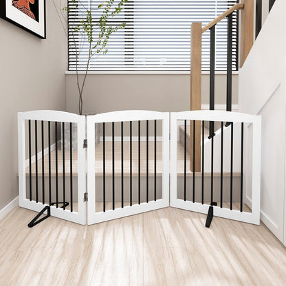 Freestanding Pet Gate for Dogs, Foldable Wooden Dog Gate for House, Indoor Dog G
