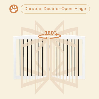 Freestanding Pet Gate for Dogs, Foldable Wooden Dog Gate for House, Indoor Dog G