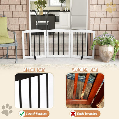 Freestanding Pet Gate for Dogs, Foldable Wooden Dog Gate for House, Indoor Dog G