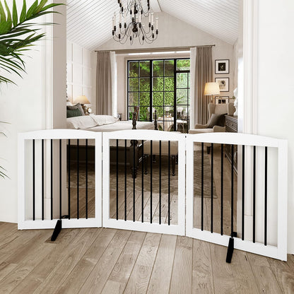 Freestanding Pet Gate for Dogs, Foldable Wooden Dog Gate for House, Indoor Dog G