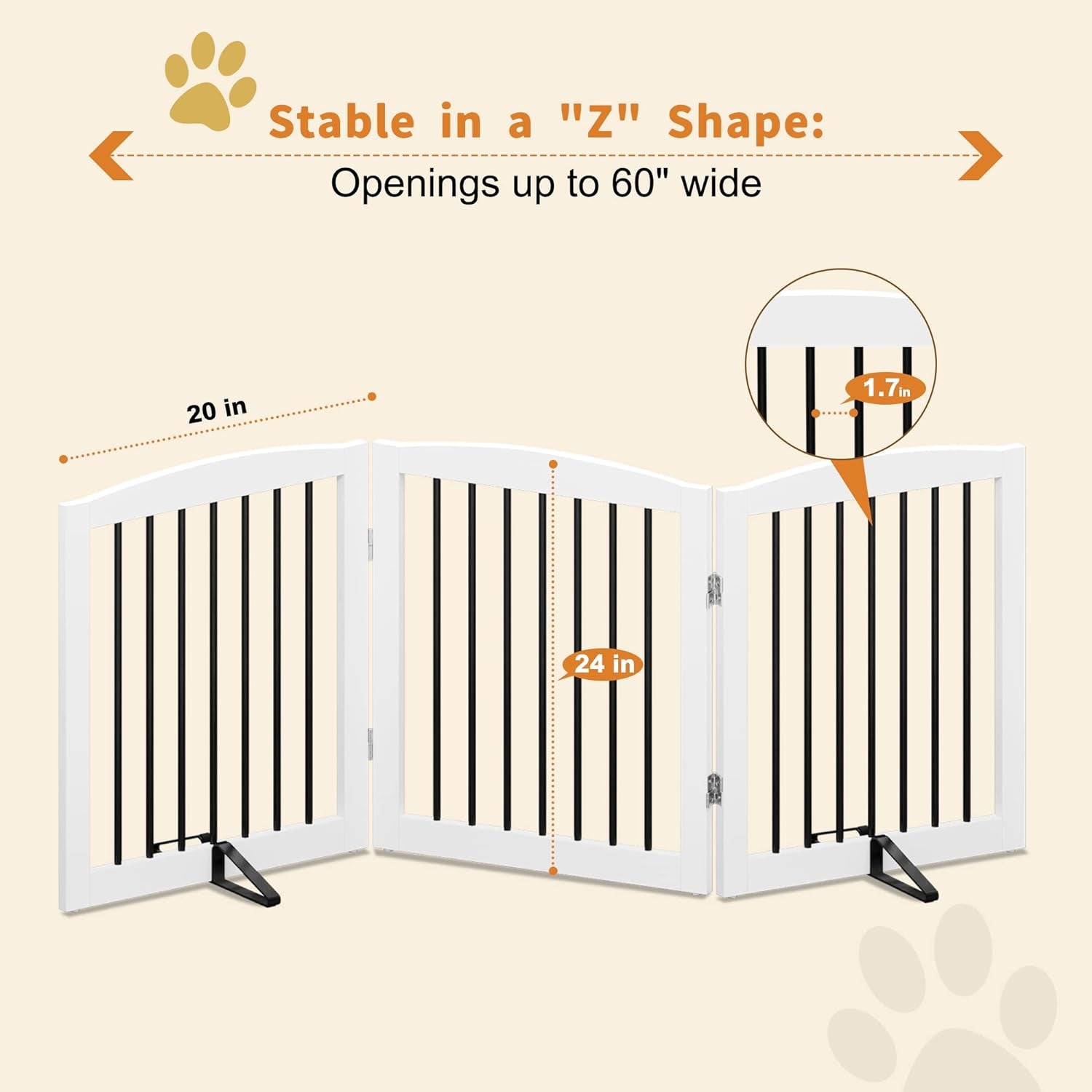 Freestanding Pet Gate for Dogs, Foldable Wooden Dog Gate for House, Indoor Dog G
