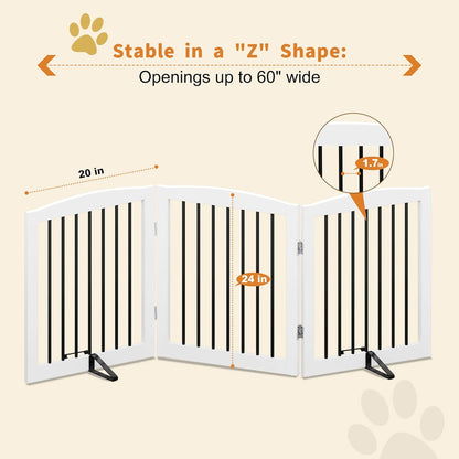 Freestanding Pet Gate for Dogs, Foldable Wooden Dog Gate for House, Indoor Dog G